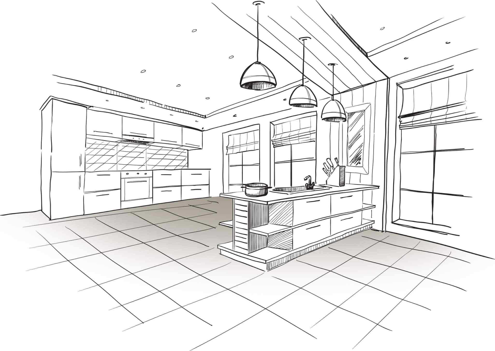 Black and white sketch interior Design image