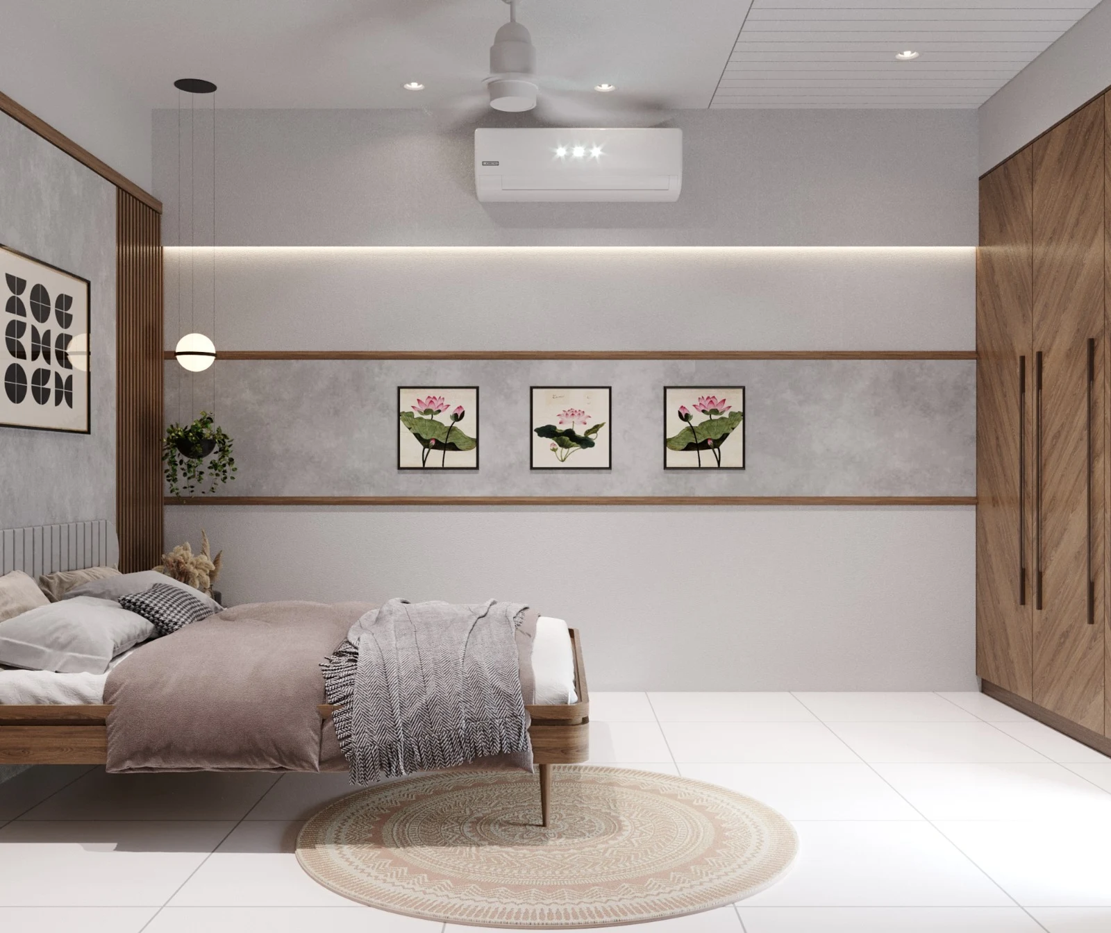 Contemporary Bedroom Interior with Wooden Accents