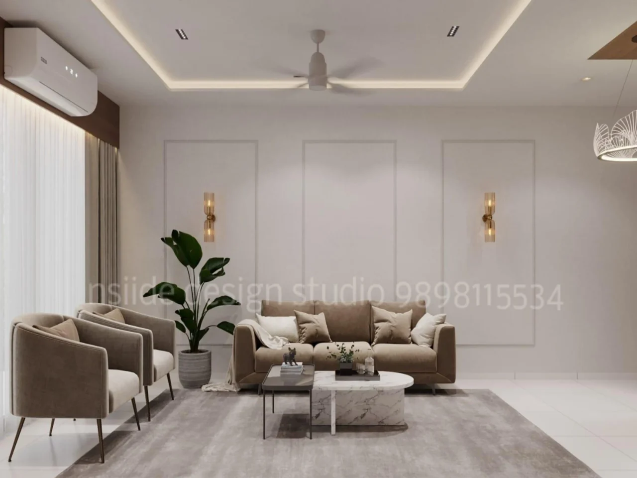 NSIIDE Contemporary Beige Living Room Turnkey Project in Gujarat
