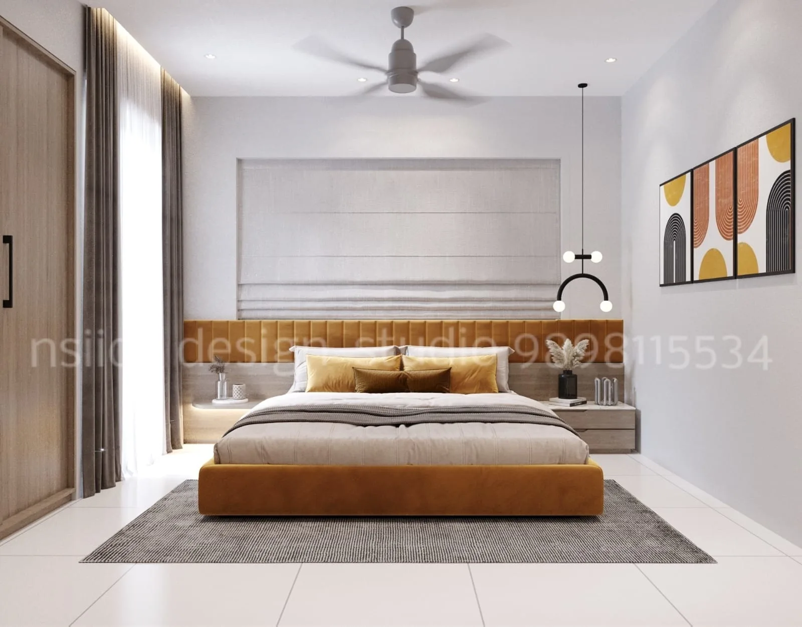 Elegant Bedroom Interior Design with Upholstered Bed