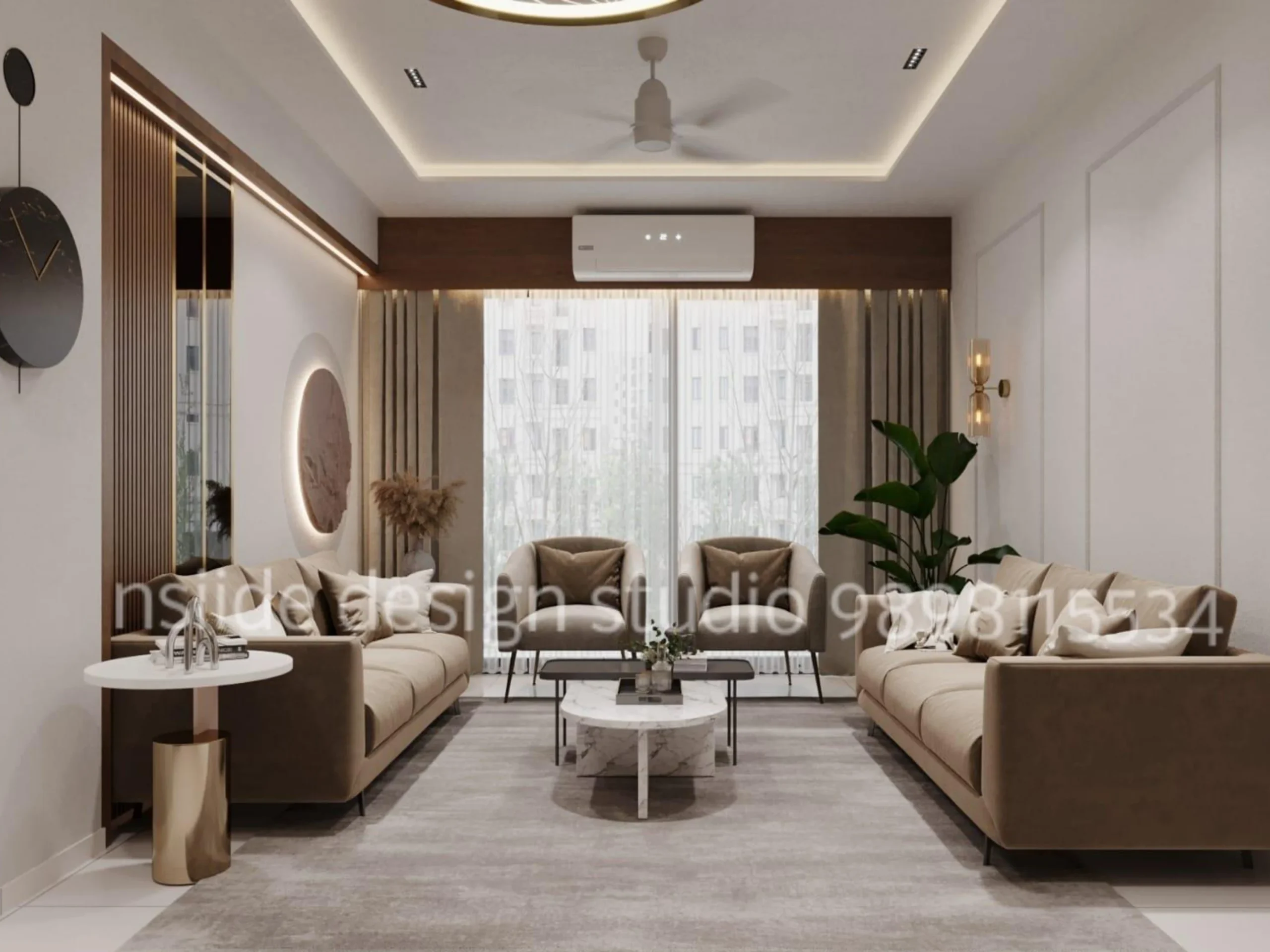 Living Room with minimalist interior design with 3d decoration