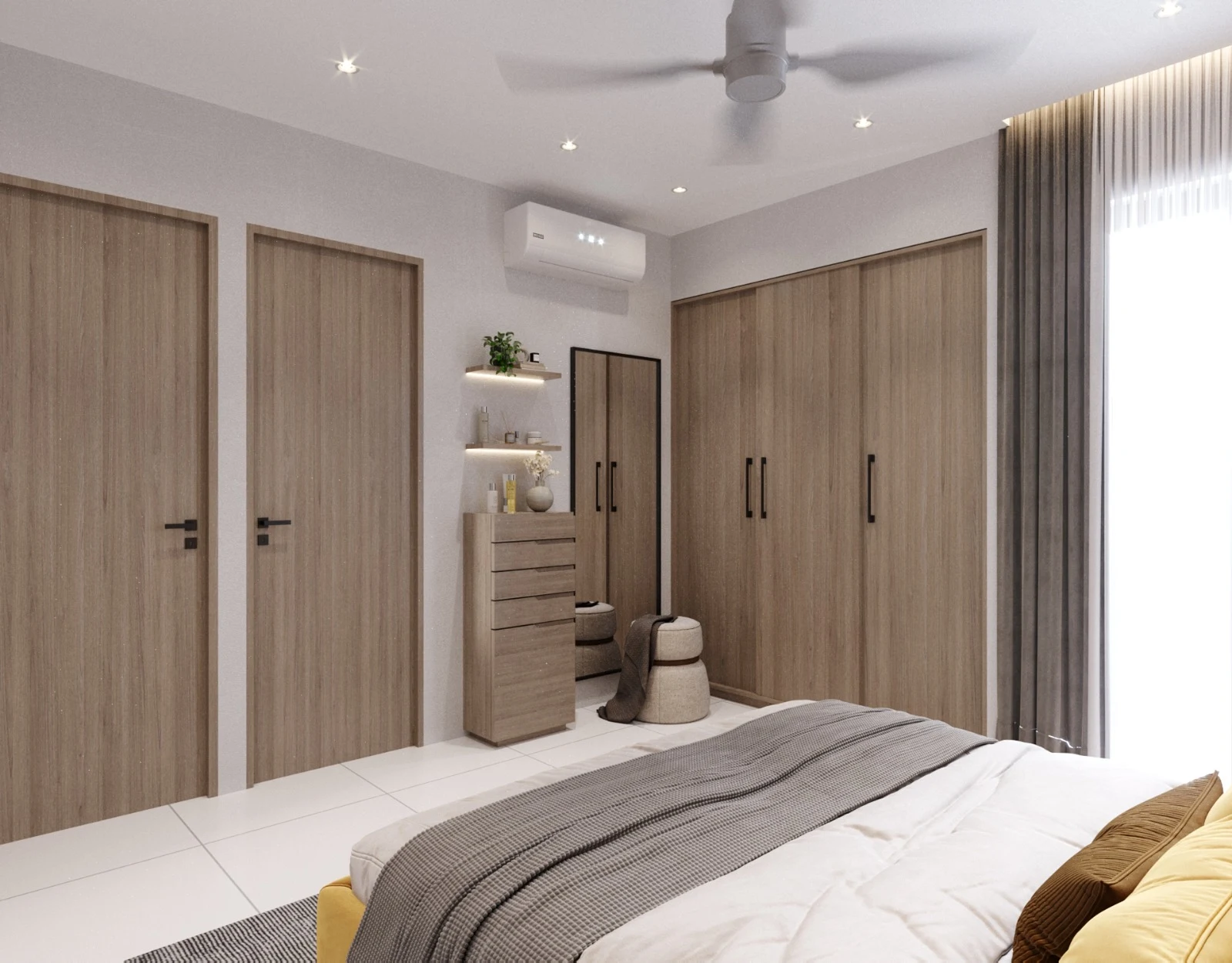 Modern Bedroom Interior Design with Wooden Wardrobe