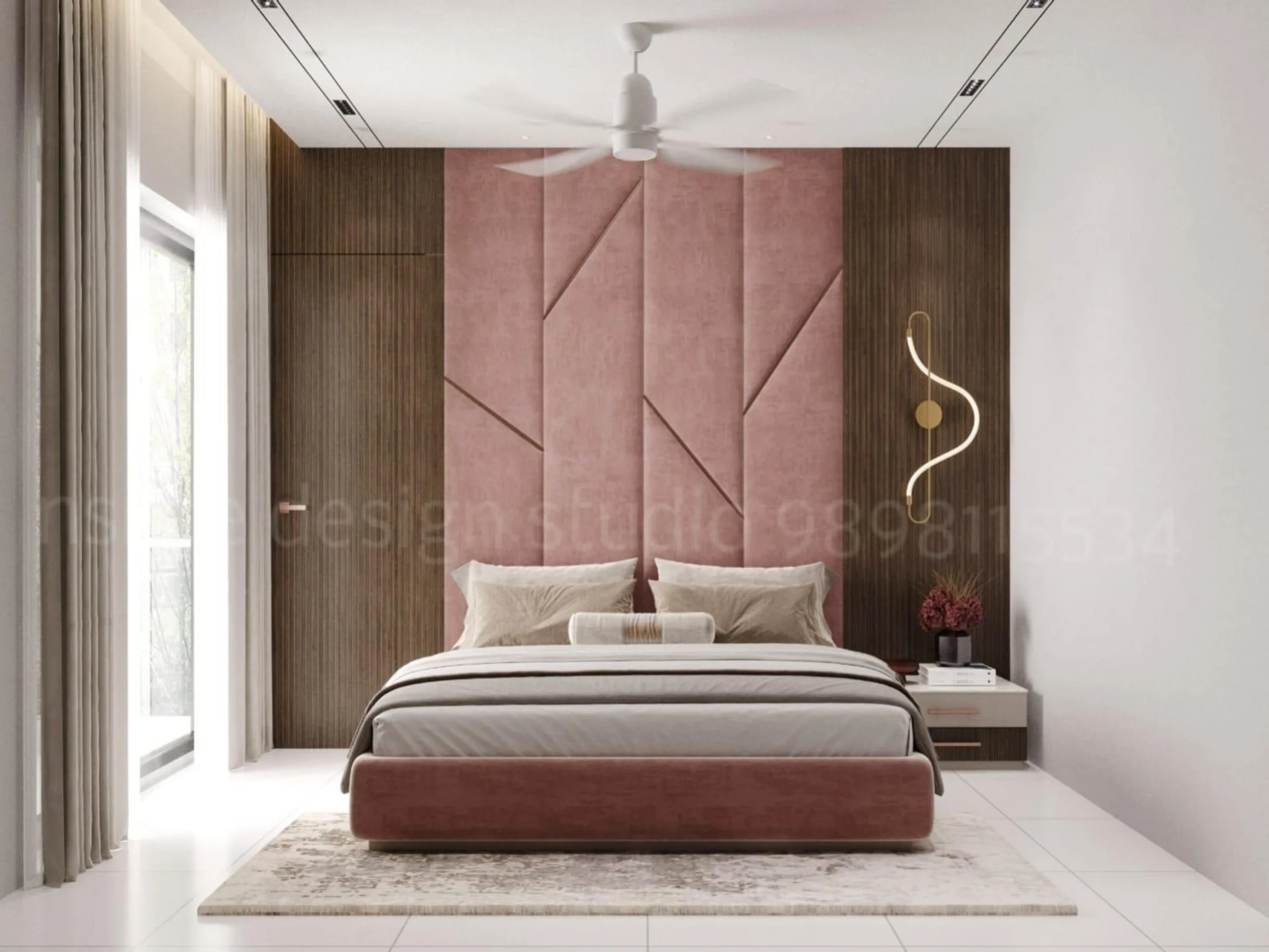 Stylish Bedroom Interior Design with Pink Panel Wall