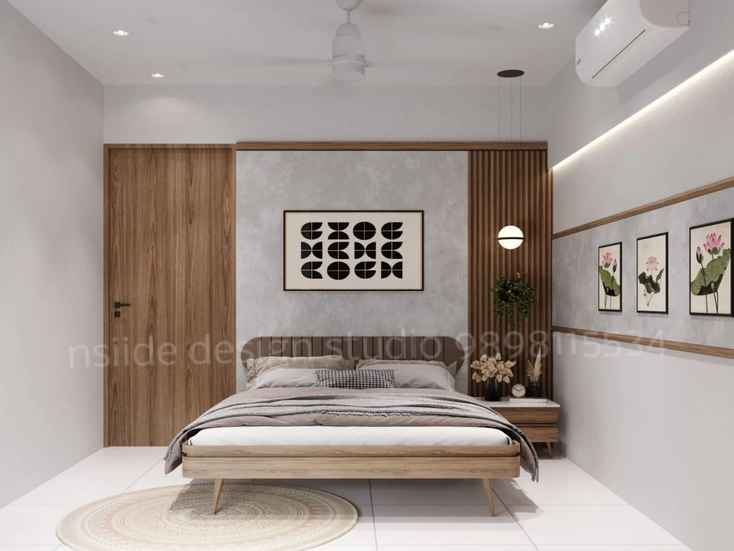 brown bedroom with minimalist interior design