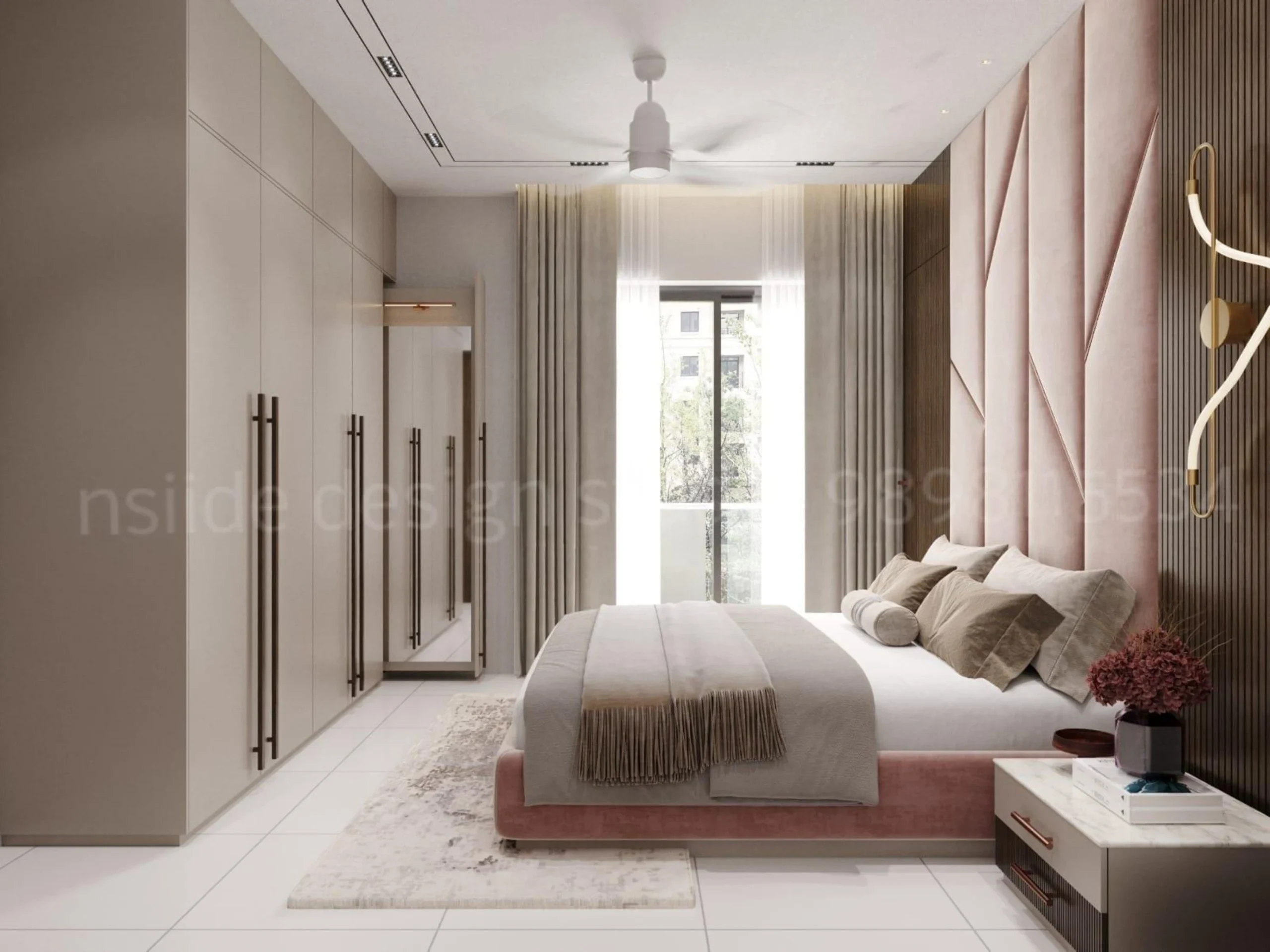 pink red bedroom with minimalist interior design