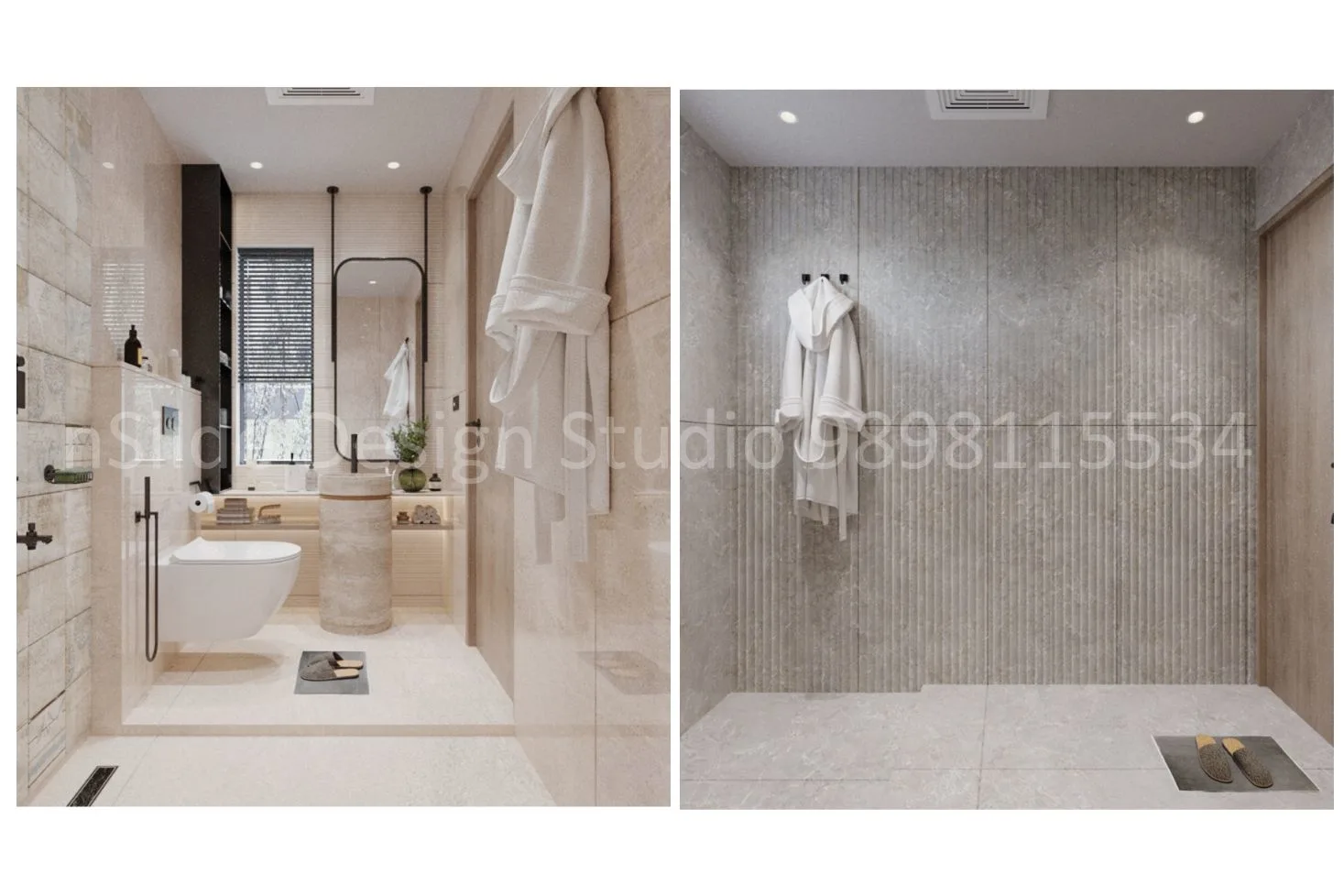 A contemporary bathroom featuring a floating vanity, a striking accent wall, soft ambient lighting and clean modern finishes that create a refined, spa-like atmosphere.