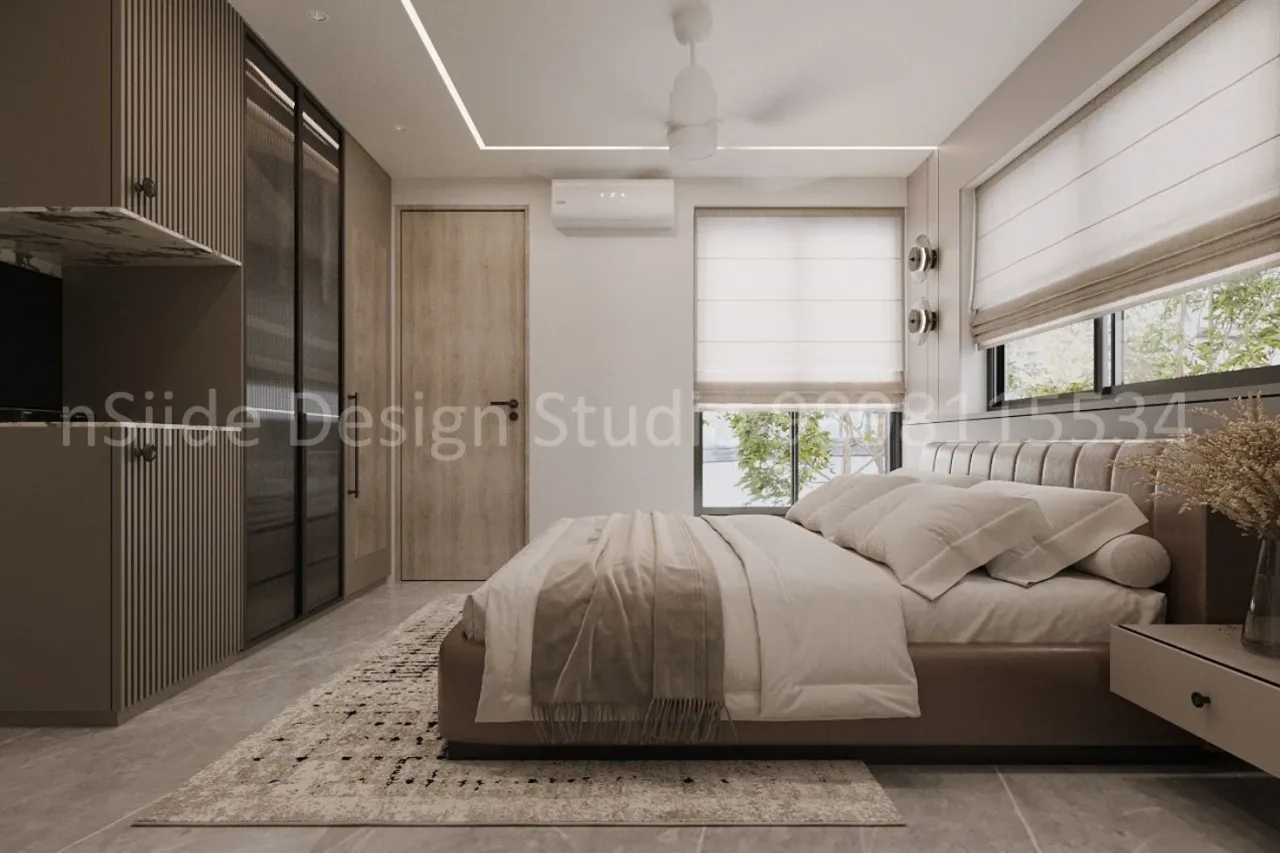Contemporary Bedroom with Built-in Wardrobe