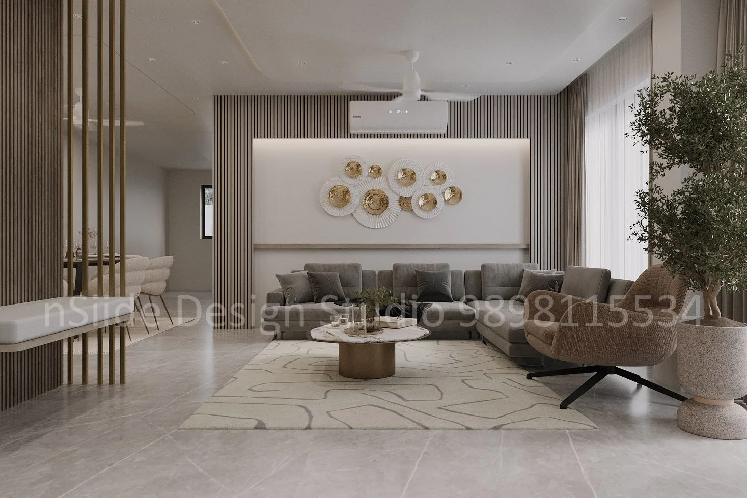 A minimalist bedroom featuring a mirrored wardrobe, clean lines, soft lighting and a calm, uncluttered aesthetic that enhances the sense of space.