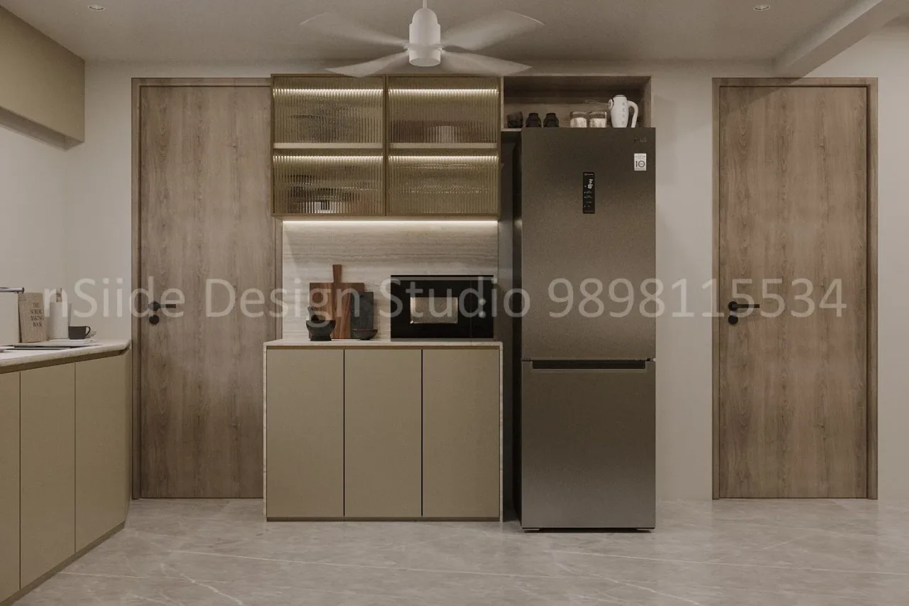 Modern Modular Kitchen Interior Design with Sleek Cabinets and Ambient Lighting