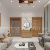 Living room interior design with a brick accent wall