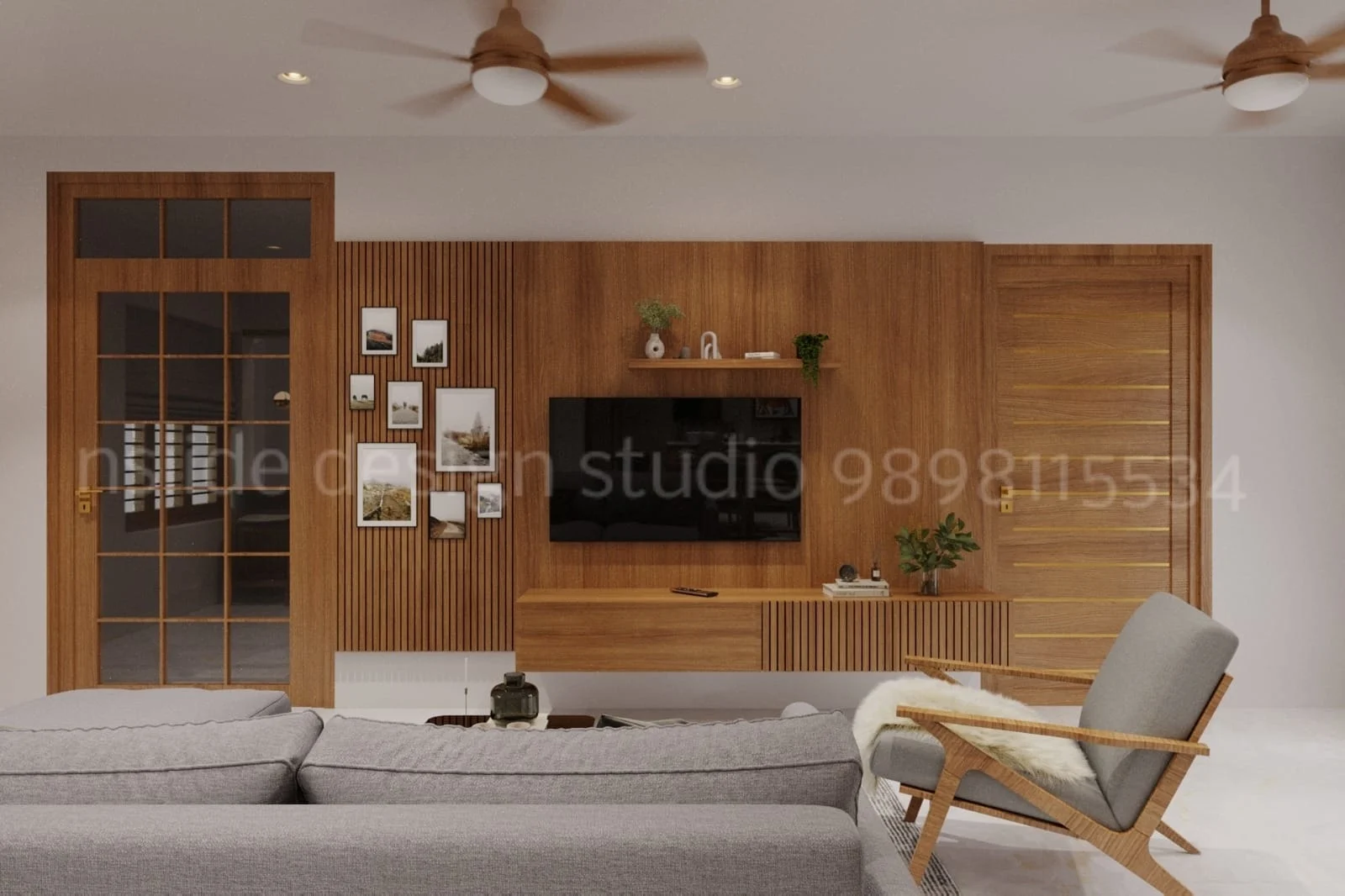 TV Wall with Wooden Paneling