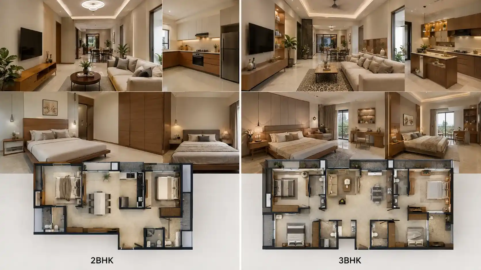 2BHK vs 3BHK interior design comparison for Indian apartments in Rajkot