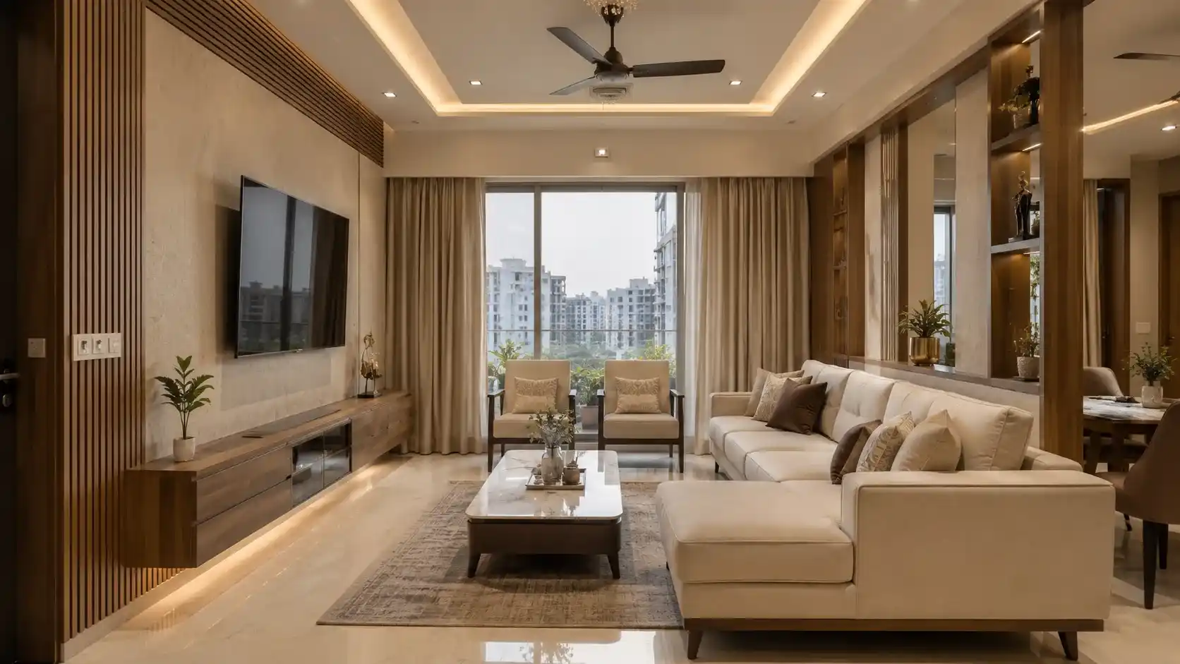Contemporary home interior showing interior design costs in Rajkot for 2026